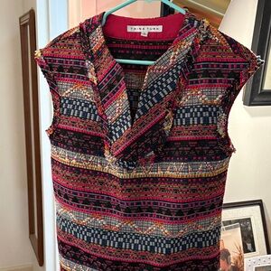 Trina Turk Multicolor Woven Stripe Cap-Sleeve Top - Pink, Navy & Gold